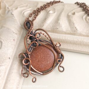 GoldStone Pumpkin Wire Weave Necklace