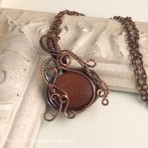 GoldStone Pumpkin Wire Weave Necklace