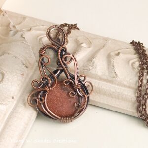 GoldStone Pumpkin Wire Weave Necklace