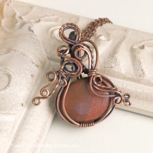 GoldStone Pumpkin Wire Weave Necklace