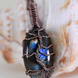 Oval Blue Labradorite “Tree of Life” Necklace